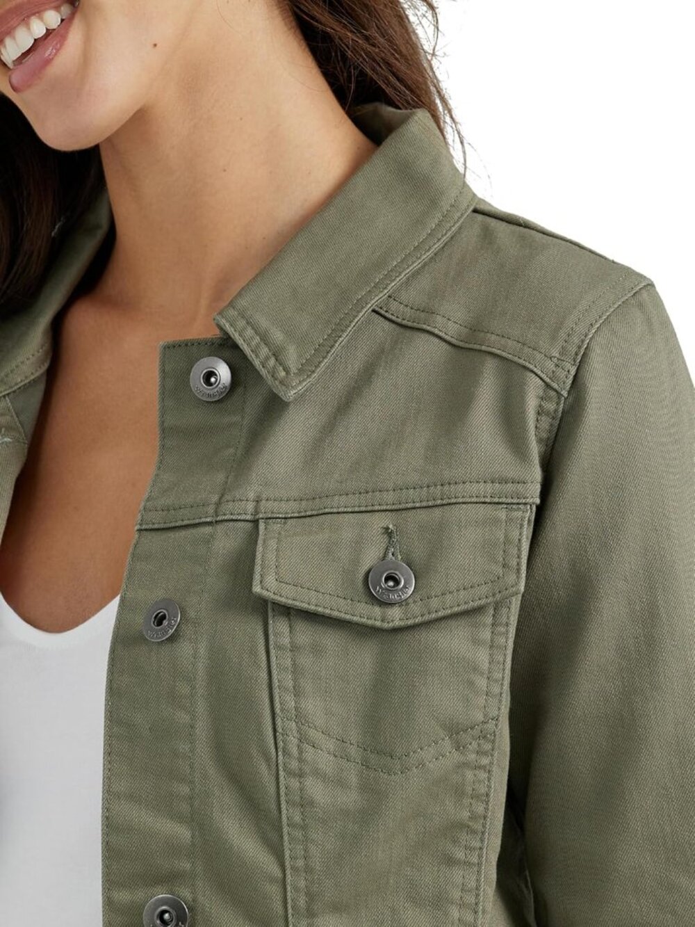 〽️Olive Women’s Denim Jacket Stretch Cotton Blend Button Up - Picture 3 of 4